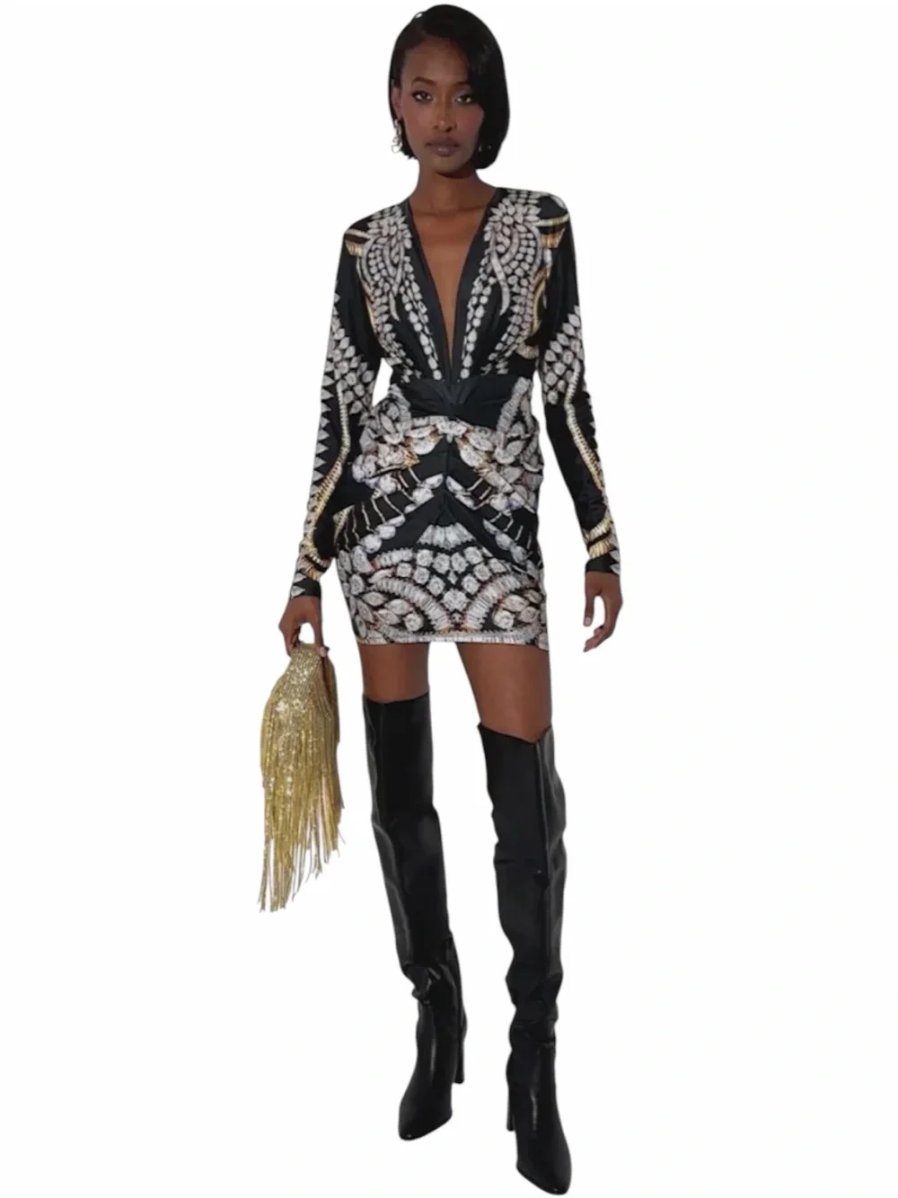 NWT Akira Jewel and Bling Print Long Sleeve Mini Dress Size Small Bodycon NWT Akira Jewel and Bling Print Long Sleeve Mini Dress Size Small Bodycon